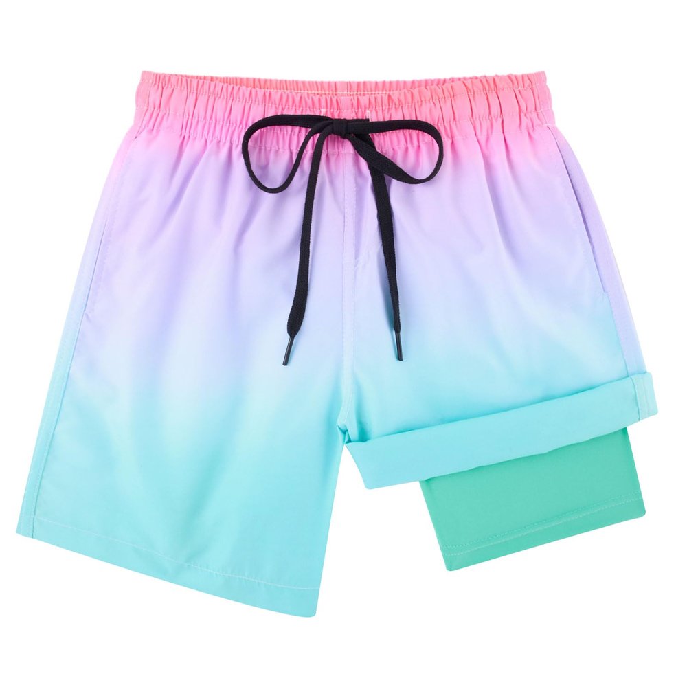 Cozople Teen Boys Blue Swim Trunks Novelty Stretchy Boxer Brief Liner Swim Shorts Quick Dry Lightweight Bathing Suit for Teens Beach Board Shorts
