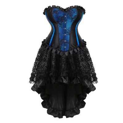 Jutrisujo Blue Corset Dress For Women Lace pu Bustier Gothic Lingerie Plus Size Halloween Costume 3XL