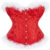 Women's Christmas Santa Costume Overbust Corset Bustier Top White Feathers Plus Size 4XL view 1