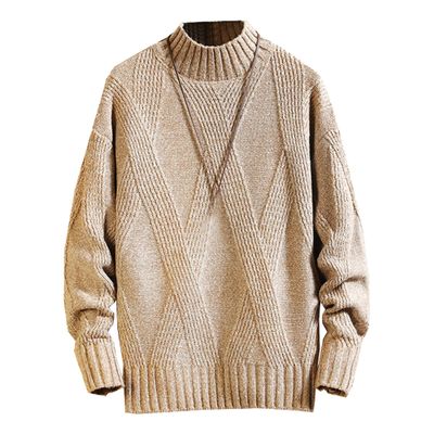SWJGLITTR Men's Knitted Pullover Male Fisherman Cable Crewneck Sweater Casual Ribbing Skinny Winter Pullover Sweaters (Large,Khaki)