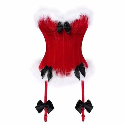 Women's Christmas Corset Top Plus Size Velvet Outfit Costume Bustier Overbust Lingerie Red XL