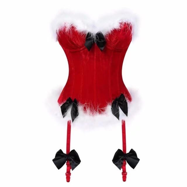 Women's Christmas Corset Top Plus Size Velvet Outfit Costume Bustier Overbust Lingerie Red XL