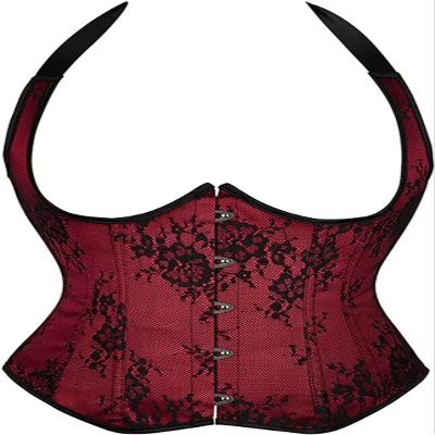 Underbust Corset with Straps Pirate Corsets Top Plus Size Lace up Jacquard Floral Vest Wine Red 3XL