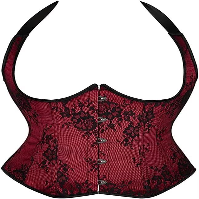 Underbust Corset with Straps Pirate Corsets Top Plus Size Lace up Jacquard Floral Vest Wine Red 3XL