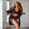 Avidlove Women Sexy Lingerie Set 3 Piece Bra and with Panty Lace Kimono Robe Sheer Sleepwear view 4
