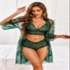 Avidlove Women Sexy Lingerie Set 3 Piece Bra and with Panty Lace Kimono Robe Sheer Sleepwear view 2