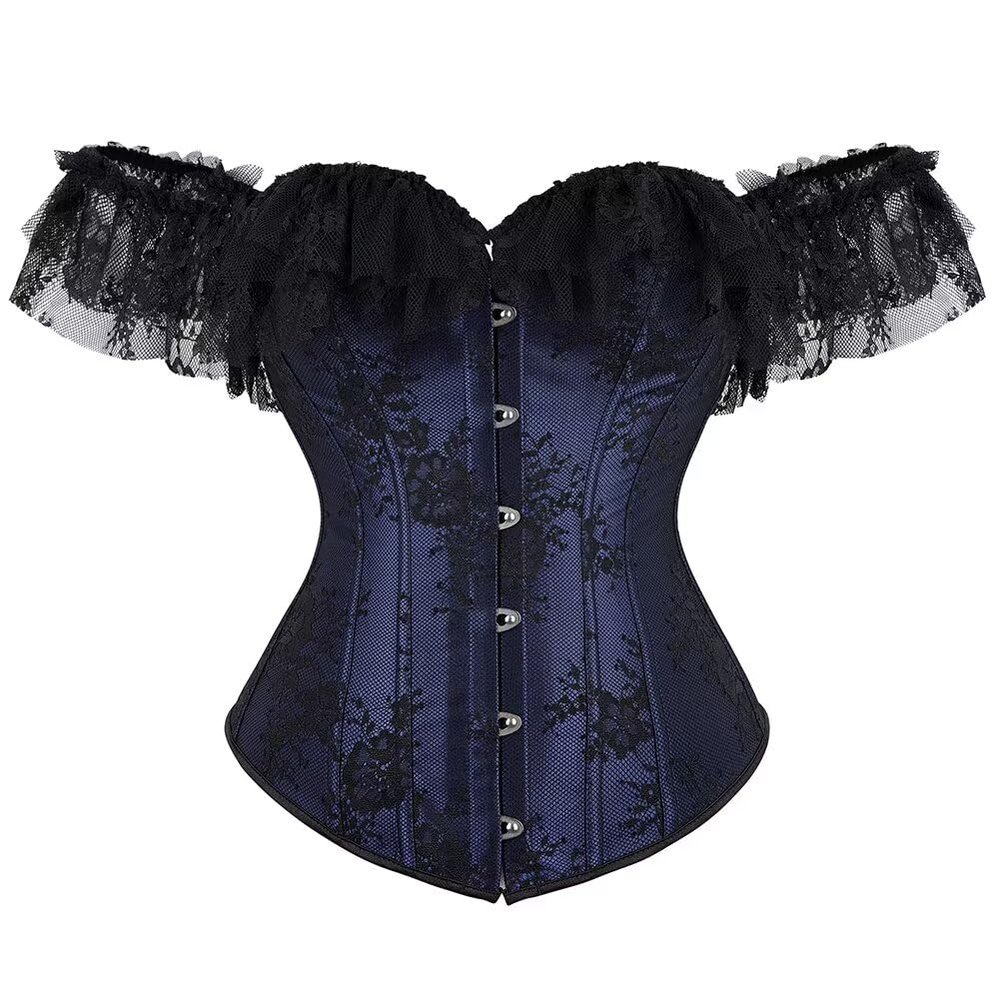 Corset Tops Bustier for Women with Sleeves Off The Shoulder Lace Floral Plus Size Costumes Blue 2XL