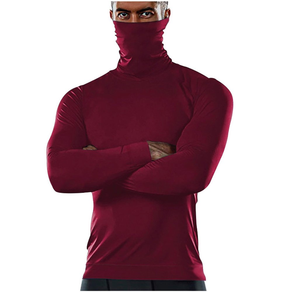 Xiaojmake Men's Winter Thermal Undershirt Long Sleeve Compression Shirts Mock Turtleneck Gym Sports Running Base Layer Tops Red
