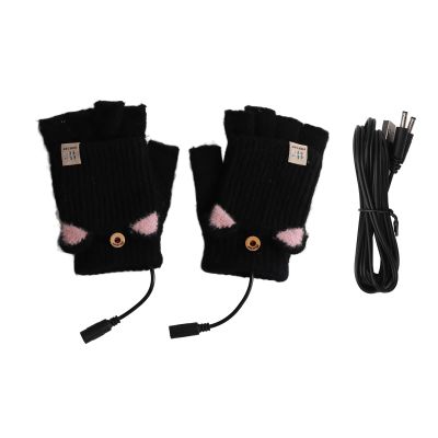 Pilipane Heated Gloves for Men Women, Hand Warmer Gloves, USB Heated Gloves Winter Knitted Fingerless Hand Warmer, USB Heating Mitten for Office Work(Black)