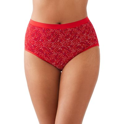 Wacoal Women's Understated Cotton Full Coverage Brief Panty, 875362, Equestrian Red Scattered Dots, Large