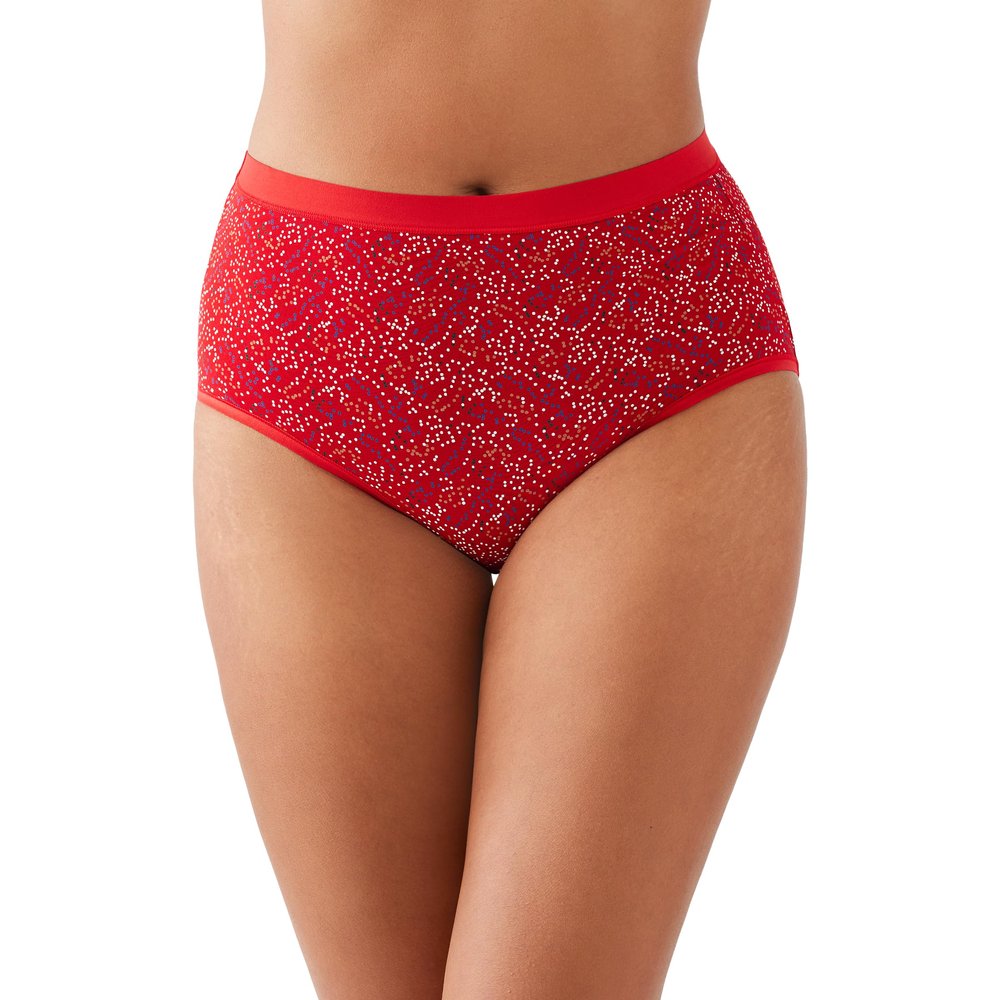Wacoal Women's Understated Cotton Full Coverage Brief Panty, 875362, Equestrian Red Scattered Dots, Large