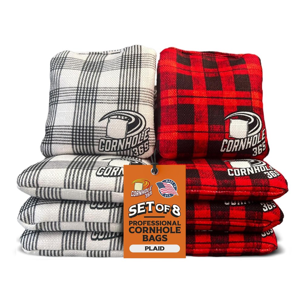 Cornhole365 Themed Cornhole Bags - All-Weather, Heavy-Duty Polyester Fabric, Resin Filling, Double-Stitched Duck Cloth - Professional Corn Hole Bean Bags for Indoor & Outdoor Use - Plaid - Set of 8