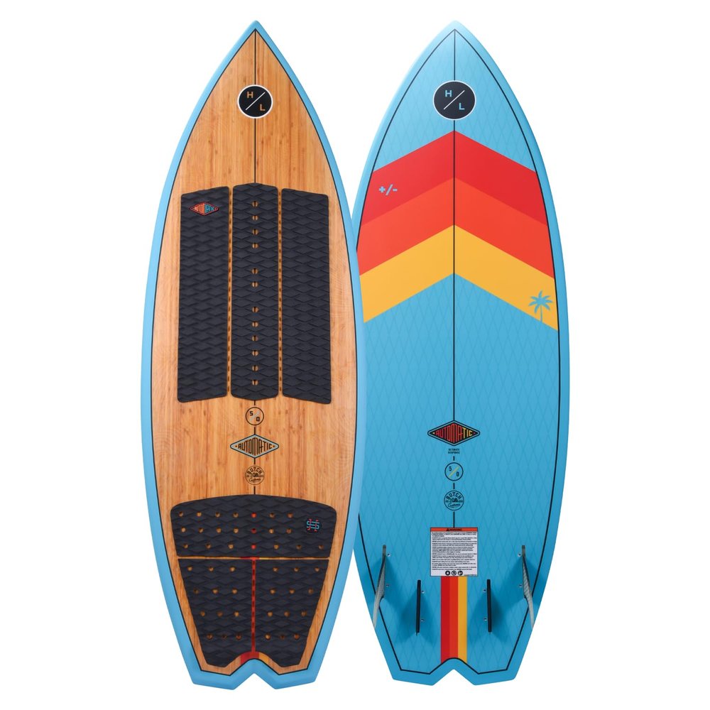 Hyperlite Automatic 5.0 Wakesurf Board - DuraShell Construction - EPS Core with Bamboo Pop Top - Machined Eva Traction