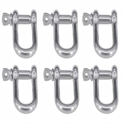 MAMDAFAON 6PCS Stainless Steel Forged D Shape Shackle 1/4" (6mm) for Chains, Wire Rope, Lifting and Landing, Camping, Tow Strap