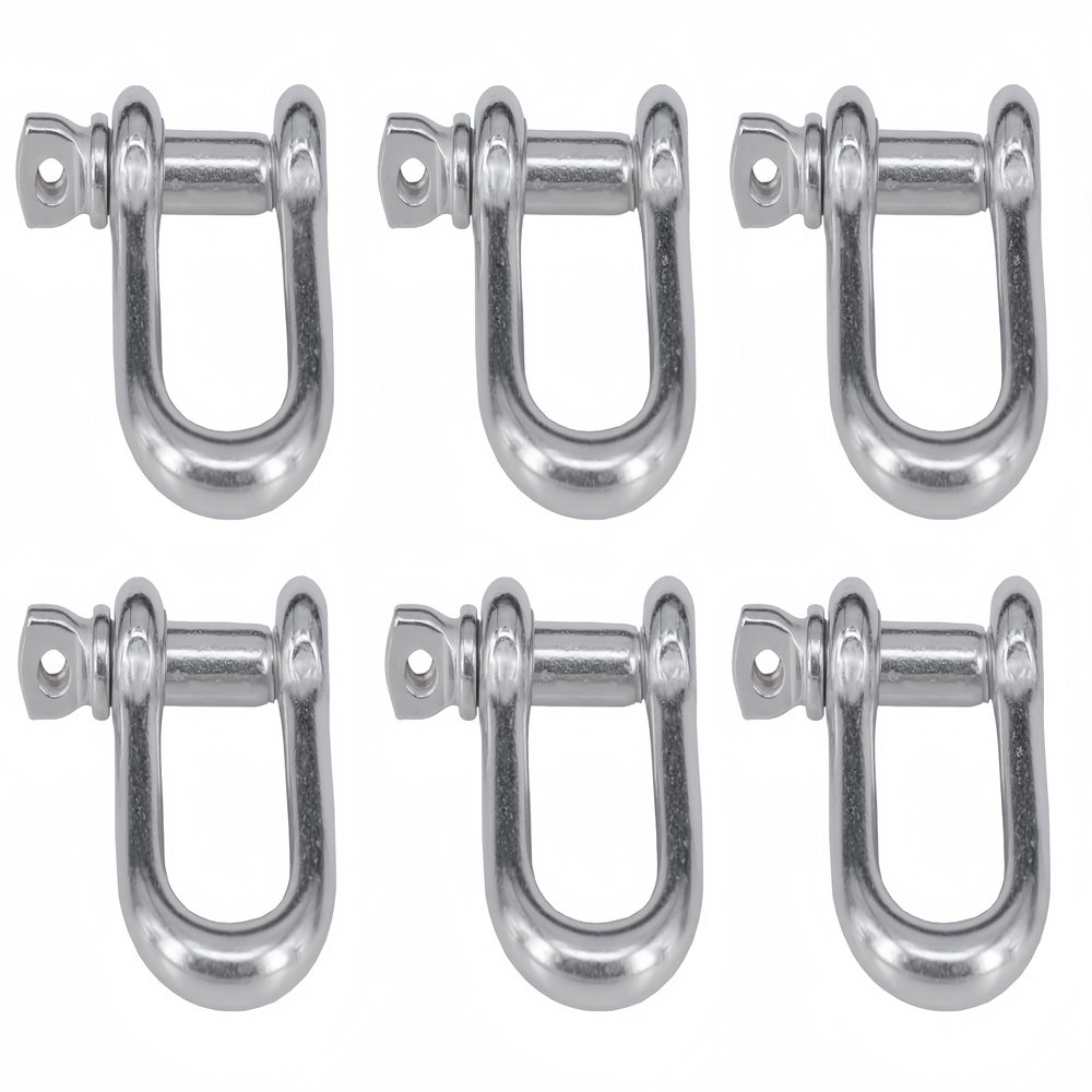 MAMDAFAON 6PCS Stainless Steel Forged D Shape Shackle 1/4" (6mm) for Chains, Wire Rope, Lifting and Landing, Camping, Tow Strap