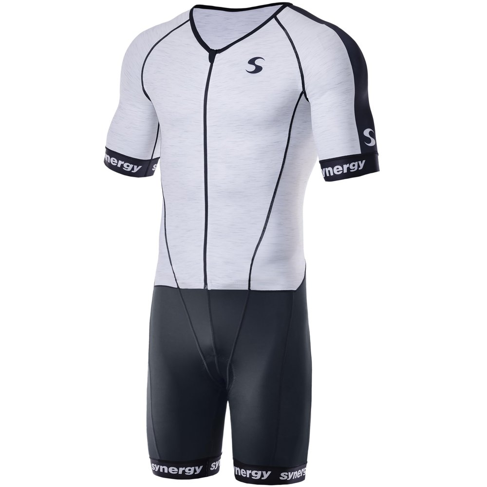 Synergy Cycling Skinsuit - Men's Pro Short Sleeve Tri Suit (Hatch White, Small)