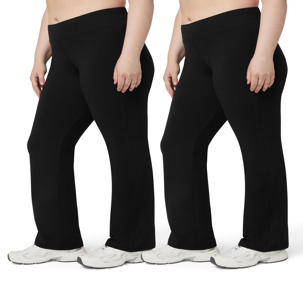 No Nonsense Women's Yoga Pants Flare Leggings-Comfortable and Stylish Activewear, Black/Black - 2 Pair Pack, Medium