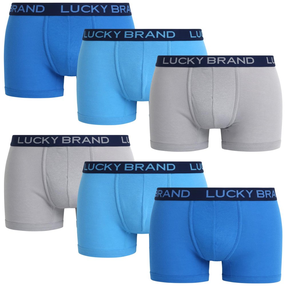 Lucky Brand Mens Boxer Briefs - 6 Pack Performance Stretch Tag Free 5'' Inseam Mens Underwear Boxer Briefs with Contour Pouch, Size X-Large, Alloy/Super Sonic/Azure Blue