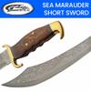 SANZ Damascus 19" Steel Sea Marauder Pirate Sword Full Tang Hunting Machete Sword with Wood Handle, Brass Guard & Pommel & Leather Scabbard for Outdoor, Cosplay, and Collection view 2