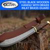SANZ Damascus 19" Steel Sea Marauder Pirate Sword Full Tang Hunting Machete Sword with Wood Handle, Brass Guard & Pommel & Leather Scabbard for Outdoor, Cosplay, and Collection view 4