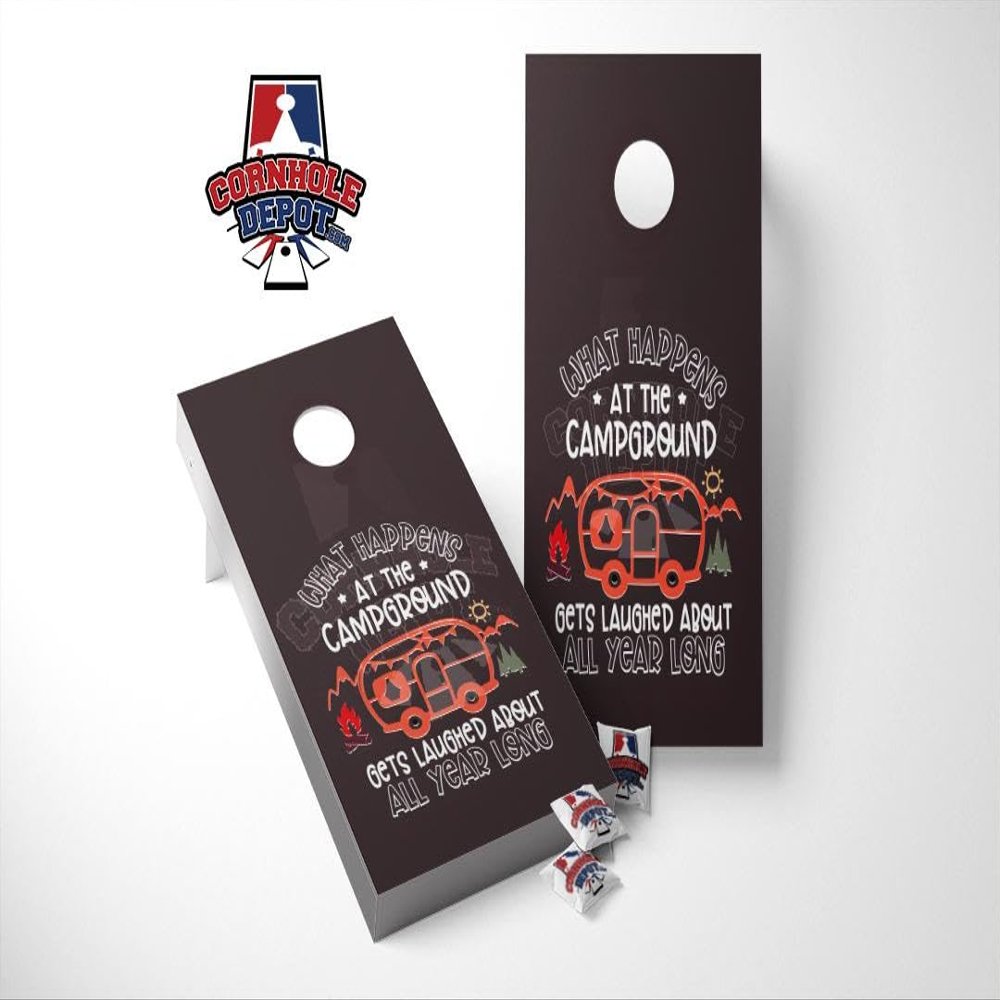 Camping Good Times Cornhole Board Vinyl Wrap Skins Laminated Sticker Set Decal