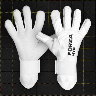 FORZA HYB Goalkeeper Gloves - Hybrid Cut Gloves | Designed for All Goalkeepers (White, Size 9 (Medium Adult))