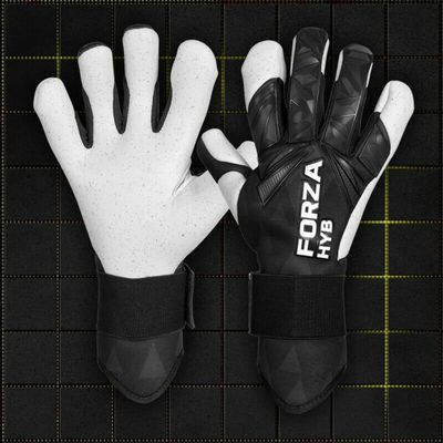 FORZA HYB Goalkeeper Gloves - Hybrid Cut Gloves | Designed for All Goalkeepers (Black & White, Size 7 (Large Youth))