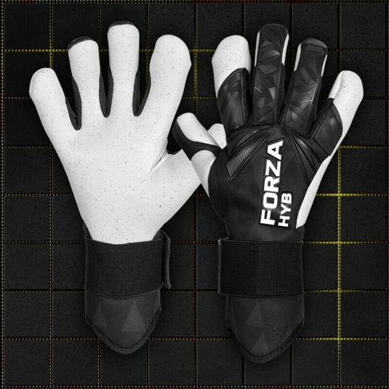 FORZA HYB Goalkeeper Gloves - Hybrid Cut Gloves | Designed for All Goalkeepers (Black & White, Size 7 (Large Youth))