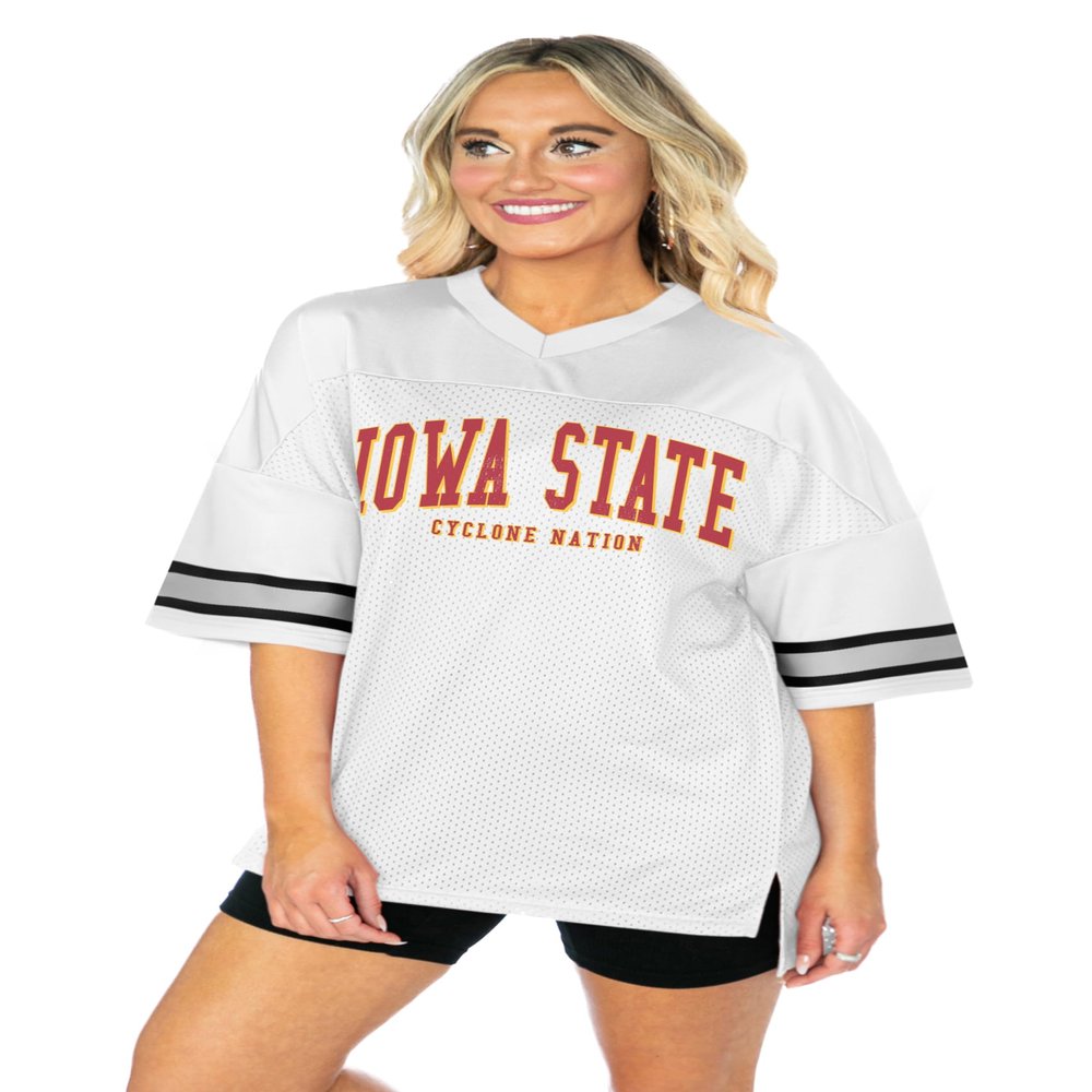 Iowa State Cyclones Option Play Iconic Oversized Fashion Jersey (US, Alpha, XX-Large, Regular, Regular, White)