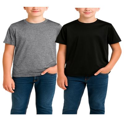 RBX Boys Tshirts - 2 Pack Dry Fit Crewneck Short Sleeve Boys Athletic Shirts Kids Activewear Sports (Sizes: 4-16), Size 8, Black/Charcoal