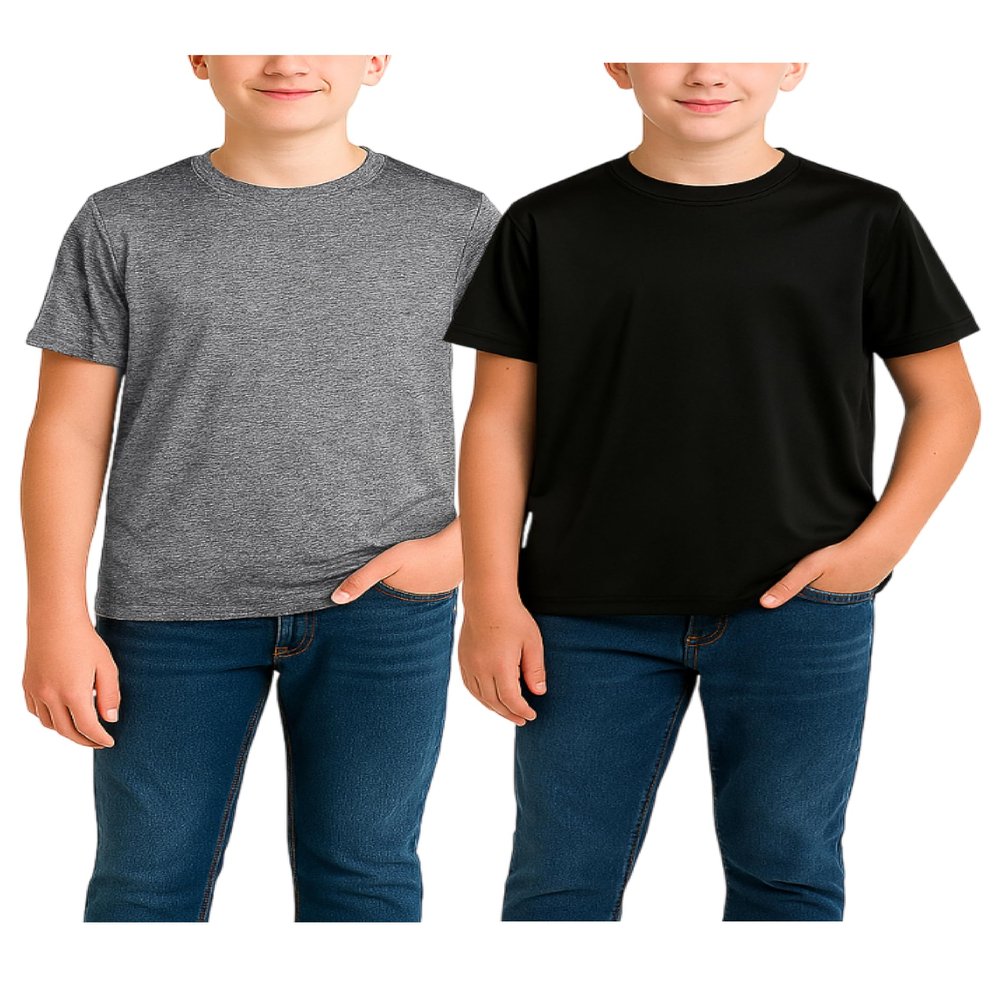 RBX Boys Tshirts - 2 Pack Dry Fit Crewneck Short Sleeve Boys Athletic Shirts Kids Activewear Sports (Sizes: 4-16), Size 8, Black/Charcoal