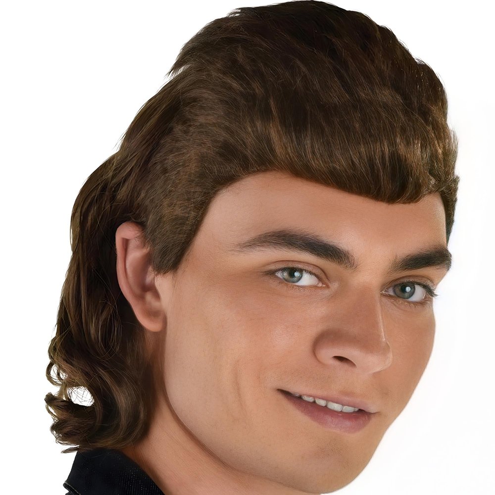 Amscan Men's Brown Premium Synthetic Hair Mullet Wig - One Size Fits Most (1 Count) | Perfect For Parties And Events