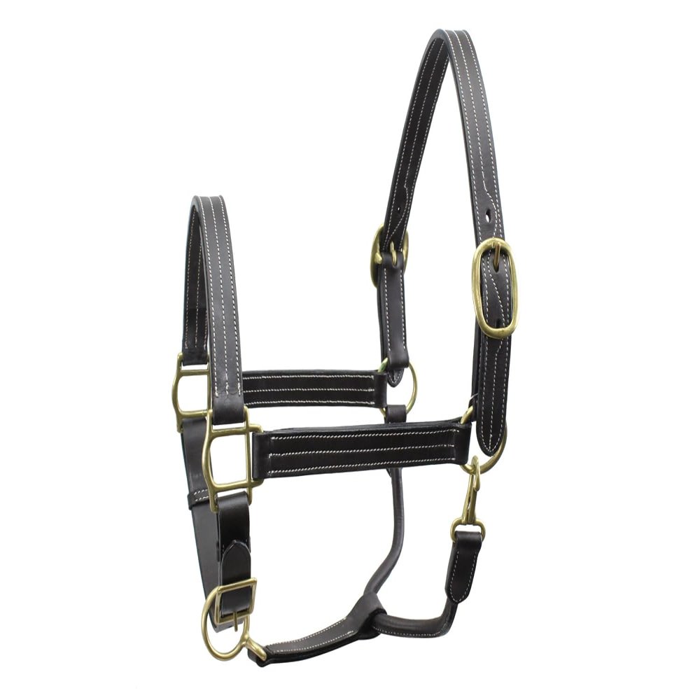 Derby Originals Premium Leather Horse Halter Triple-Stitched Double-Layer Design with Throat Snap Adjustable Crown & Noseband, Solid Brass Hardware 1-Year Warranty
