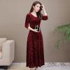 A-line Dress Autumn Winter Women Round Neck Long Sleeves Pullover Flower Printed Slim Elegant Ladies Casual Vacation Wine Red 3XL view 2