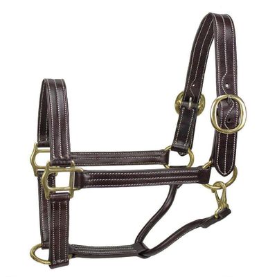 Derby Originals Bristol Triple Stitched Premium Leather Horse Halter with Throat Snap for Easy Taking Off for Stables (Cob/Arab, Dark Brown)