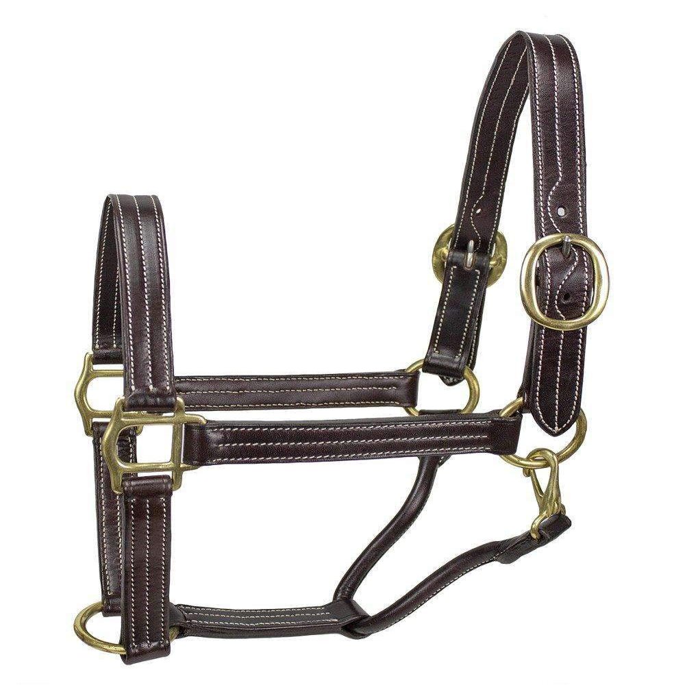 Derby Originals Bristol Triple Stitched Premium Leather Horse Halter with Throat Snap for Easy Taking Off for Stables (Cob/Arab, Dark Brown)