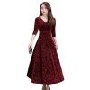 A-line Dress Autumn Winter Women Round Neck Long Sleeves Pullover Flower Printed Slim Elegant Ladies Casual Vacation Wine Red 2XL view 1