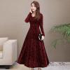 A-line Dress Autumn Winter Women Round Neck Long Sleeves Pullover Flower Printed Slim Elegant Ladies Casual Vacation Wine Red 2XL view 3