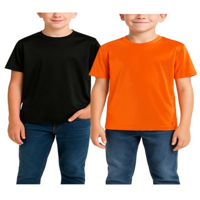 RBX Boys Tshirts - 2 Pack Dry Fit Crewneck Short Sleeve Boys Athletic Shirts Kids Activewear Sports (Sizes: 4-16), Size 14-16, Black/Orange