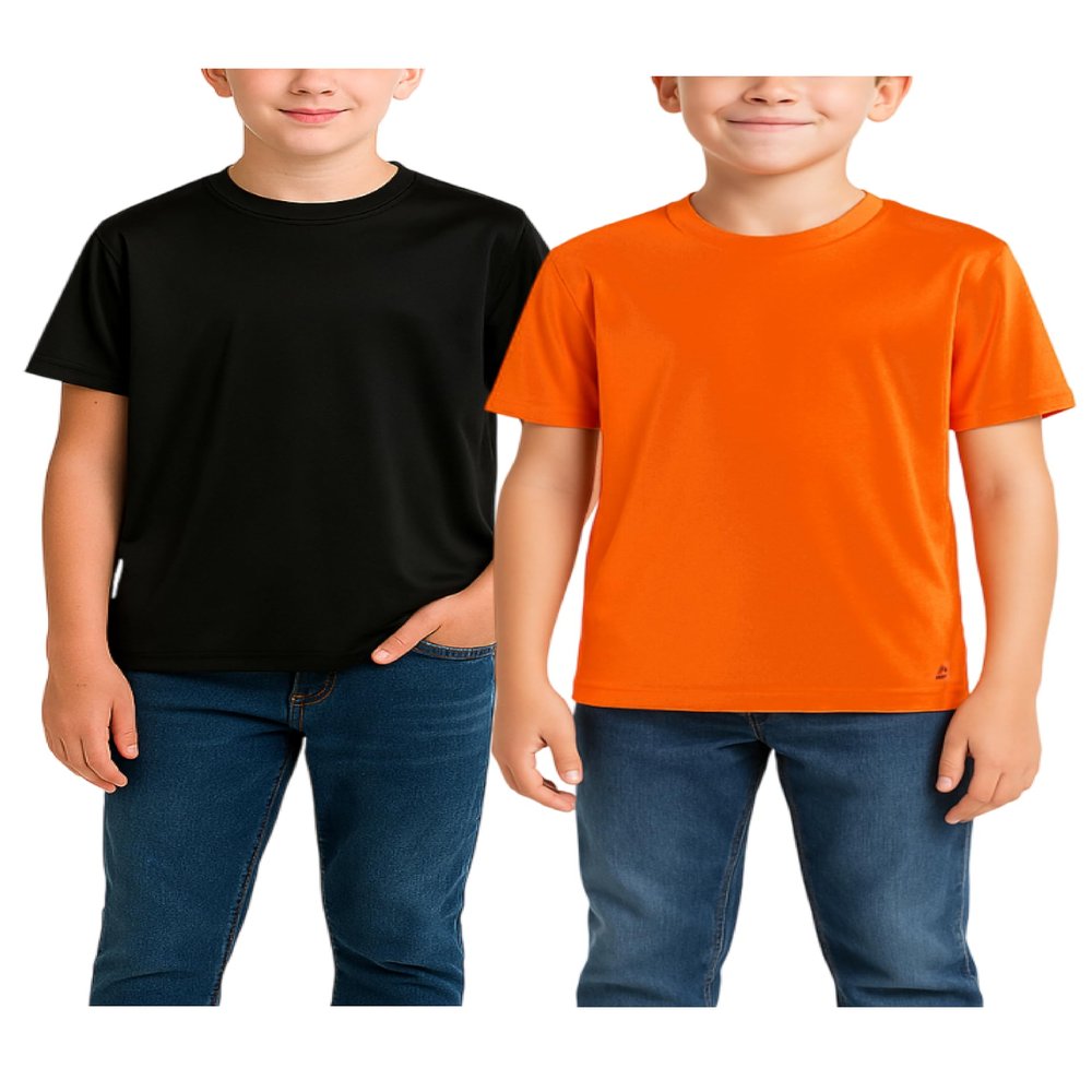 RBX Boys Tshirts - 2 Pack Dry Fit Crewneck Short Sleeve Boys Athletic Shirts Kids Activewear Sports (Sizes: 4-16), Size 14-16, Black/Orange