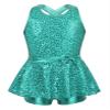 Hedmy Kids Girls Sleeveless Sequins Dance Dress Halter Shiny Latin Jazz Dance Costume Ballet Leotard Unitard Lake Green 10 Years view 1