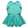 Hedmy Kids Girls Sleeveless Sequins Dance Dress Halter Shiny Latin Jazz Dance Costume Ballet Leotard Unitard Lake Green 10 Years view 2