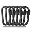 6 Pack Black Small Locking Carabiner, 3 Inch Aluminum D-Shape Snap Hook with Screw Gate for Hiking, Camping, Fishing&Backpack(Not for Climbing)
