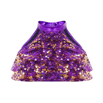 JEATHA Kids Girls Sleeveless Straps Sparkly Sequins Ruffled Crop Top Dance Shirts Cropped Tank Tops Purple B 6 Years