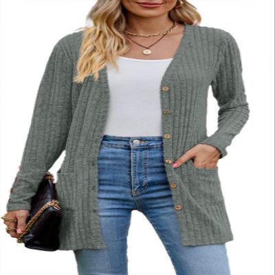 Askyes Green Cardigan Sweater for Women Trendy Fall Cute Long Sleeve Dressy Work Cardigan with Pockets,L