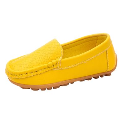 Boys Girls Loafer Flat Slip-On Comfort School Casual Dress Shoes Light Weight Lace Up Casua (Yellow, 11 Little Child)
