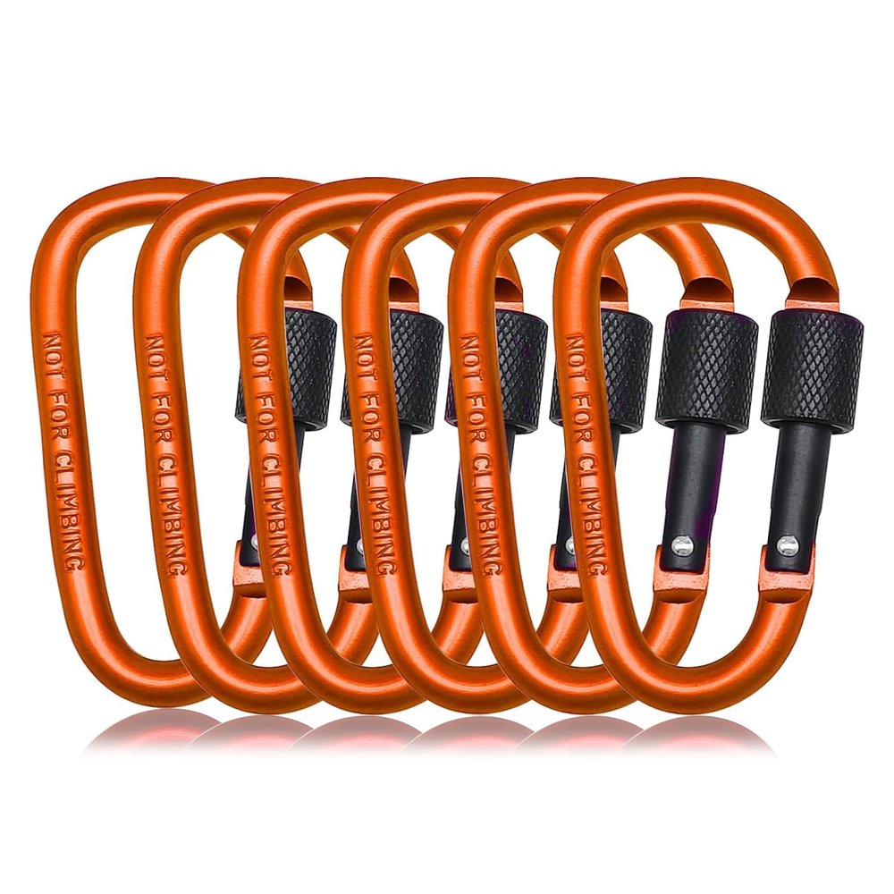 6 Pack Orange Small Locking Carabiner, 3 Inch Aluminum D-Shape Snap Hook with Screw Gate for Hiking, Camping, Fishing&Backpack(Not for Climbing)