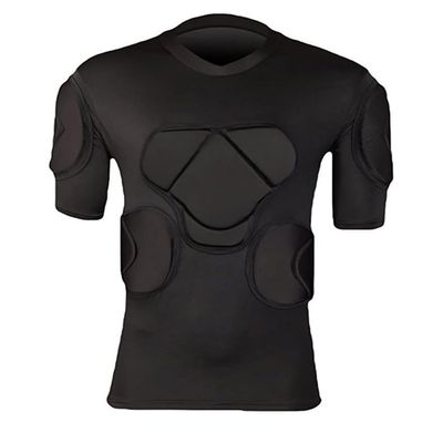 Body Safe Guard Padded Compression Shirts, Long Sleeve Shoulder Rib Chest Protector Suit for Football Black