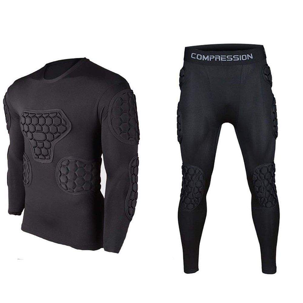 Body Safe Guard Padded Compression Shirts, Long Sleeve Shoulder Rib Chest Protector Suit for Football