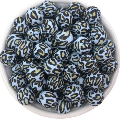 10pcs Blue Leopard Silicone Beads 15mm, Blue Cheetah Leopard Silicone Beads, Leopard Silicone Bead, Jewelry Beads, Beads for Keychains